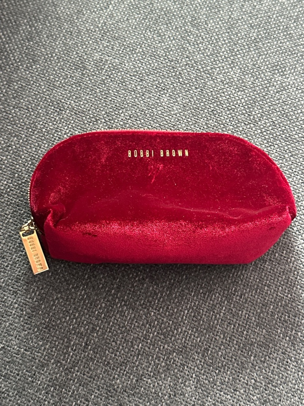 Bobbi Brown Deep Red Velvet Makeup Pouch with Gold Accents